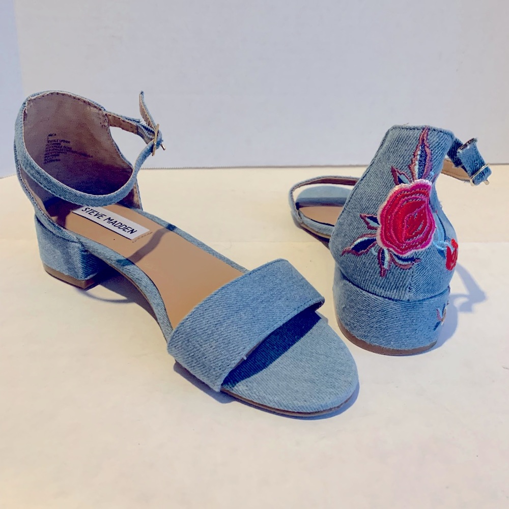 STEVE MADDEN,Girls,Sz 3,Denim Block Heel Sandals